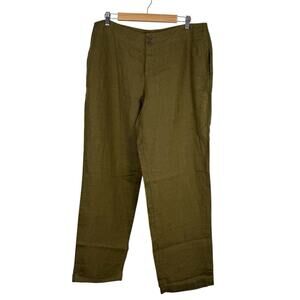 Eileen Fisher Pants Womens Large Olive Green Heavy Linen Straight Leg Natural